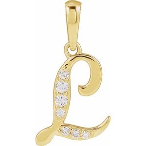 14K Yellow Gold Initial L Round G-H I1 1/10 Ctw Natural Diamond Initial Pendant