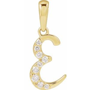 14K Yellow Gold Initial E Round G-H I1 1/10 Ctw Natural Diamond Initial Pendant