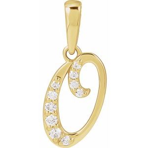 14K Yellow Gold Initial O Round G-H I1 1/10 Ctw Natural Diamond Initial Pendant