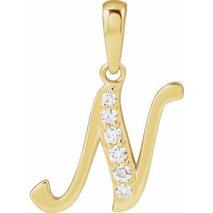 14K Yellow Gold Initial N Round G-H I1 1/10 Ctw Natural Diamond Initial Pendant