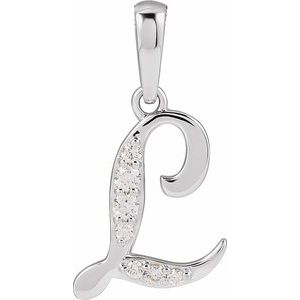 14K White Gold Initial L Round G-H I1 1/10 Ctw Natural Diamond Initial Pendant