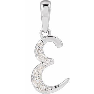 14K White Gold Initial E Round G-H I1 1/10 Ctw Natural Diamond Initial Pendant