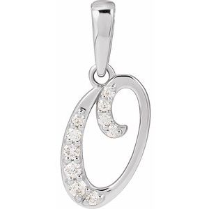 14K White Gold Initial O Round G-H I1 1/10 Ctw Natural Diamond Initial Pendant