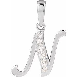 14K White Gold Initial N Round G-H I1 1/10 Ctw Natural Diamond Initial Pendant