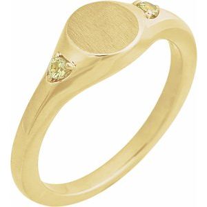 14K Yellow Gold  Round 2 Mm Polished Natural Peridot Signet Ring Size 7