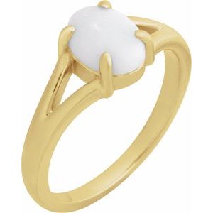 14K Yellow Gold  Oval 8 X 6 Mm Polished Natural White Opal Solitaire Cabochon Ring Size 7