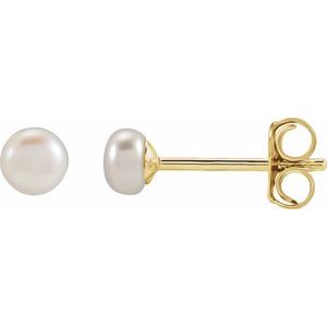 14K Yellow Gold Pearl Shape 3.5-4 Mm Freshwater Cultured White Pearl Earrings