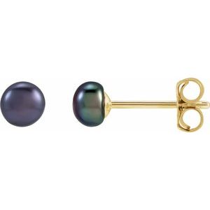 14K Yellow Gold Pearl Shape 3.5-4 Mm Freshwater Cultured Black Pearl Earrings