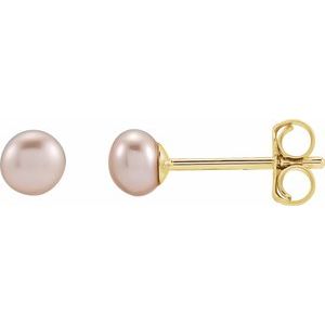 14K Yellow Gold Pearl Shape 3.5-4.0 Mm Freshawater Cultured Pink Pearl Earrings