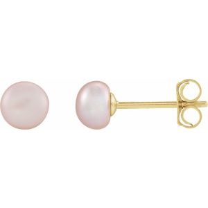 14K Yellow Gold Pearl Shape 4.0-4.5 Mm Freshawater Cultured Pink Pearl Earrings