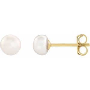 14K Yellow Gold Pearl Shape 4-4.5 Mm Freshwater Cultured White Pearl Earrings