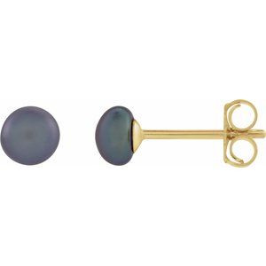 14K Yellow Gold Pearl Shape 4.0-4.5 Mm Freshwater Cultured Black Pearl Earrings
