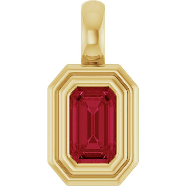 14K Yellow Gold Emerald Polished Lab-Grown Gemstone Charm/Pendant