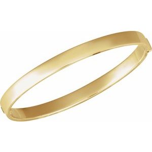 14K Yellow Gold 6 Mm 7 In Polished Flat Tube Hinged Bangle