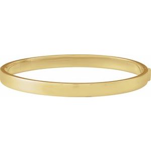 14K Yellow Gold 6 Mm 7 In Polished Flat Tube Hinged Bangle