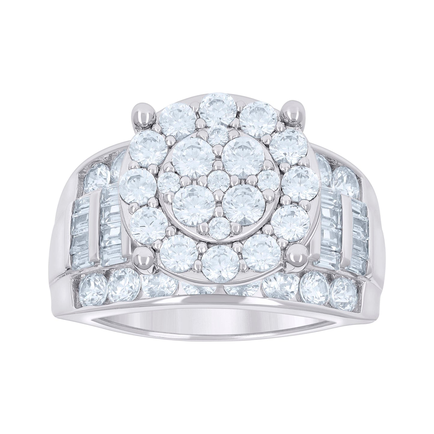 Sterling Silver Women's Baguette Round Cubic-Zirconia Fashion Bridal Anniversary Wedding Engagement Band Ring
