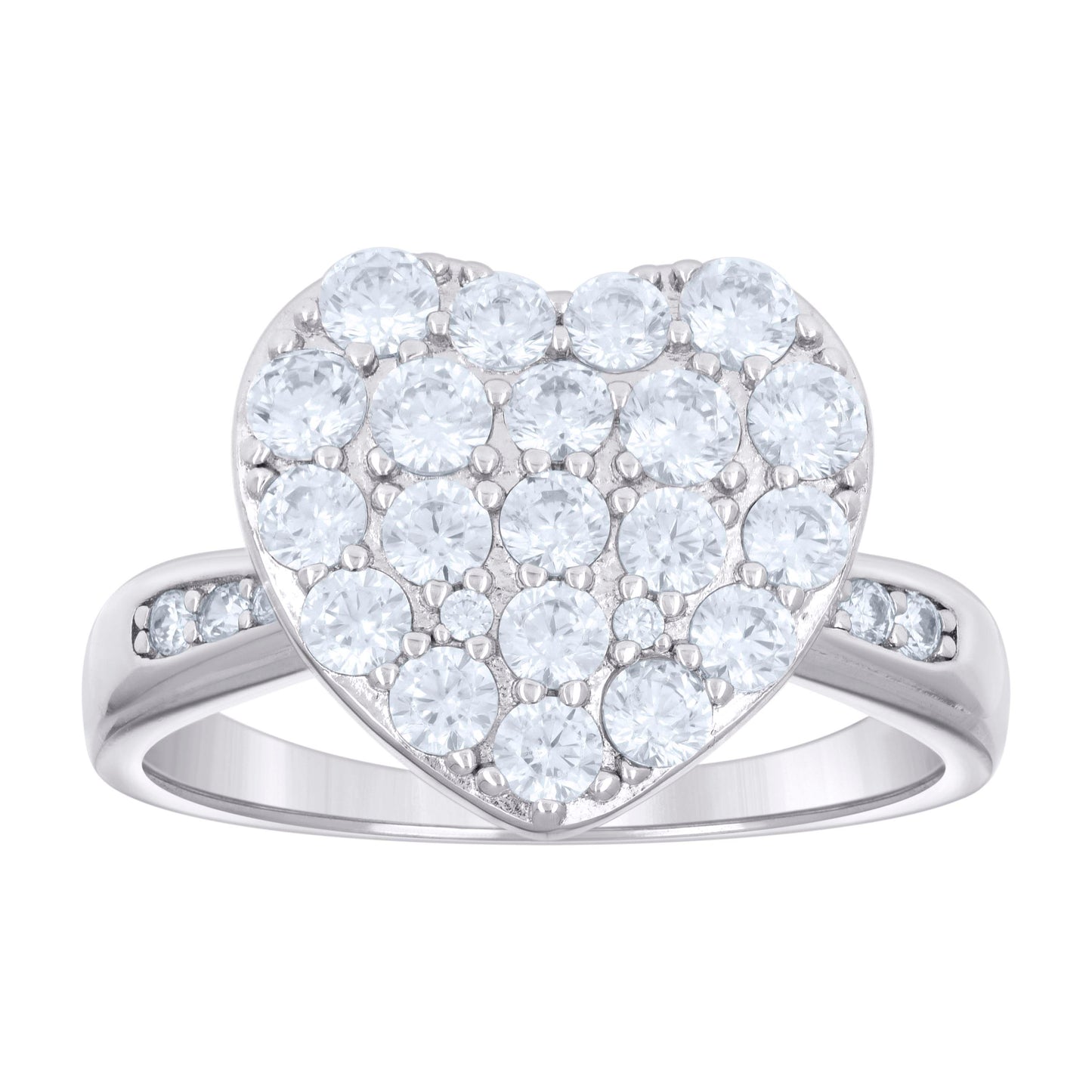 Sterling Silver Women's Cubic-Zirconia Heart Bridal Anniversary Engagement Wedding Ring