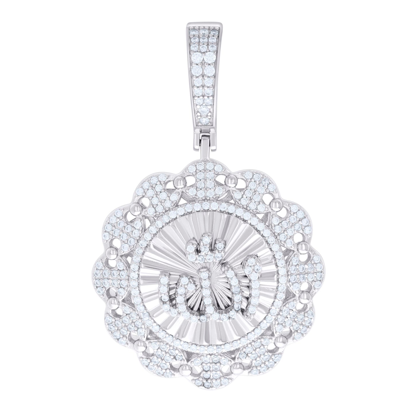 Sterling Silver Mens 1.46ct Moissanite ALLAH Symbol Religious Charm Pendant