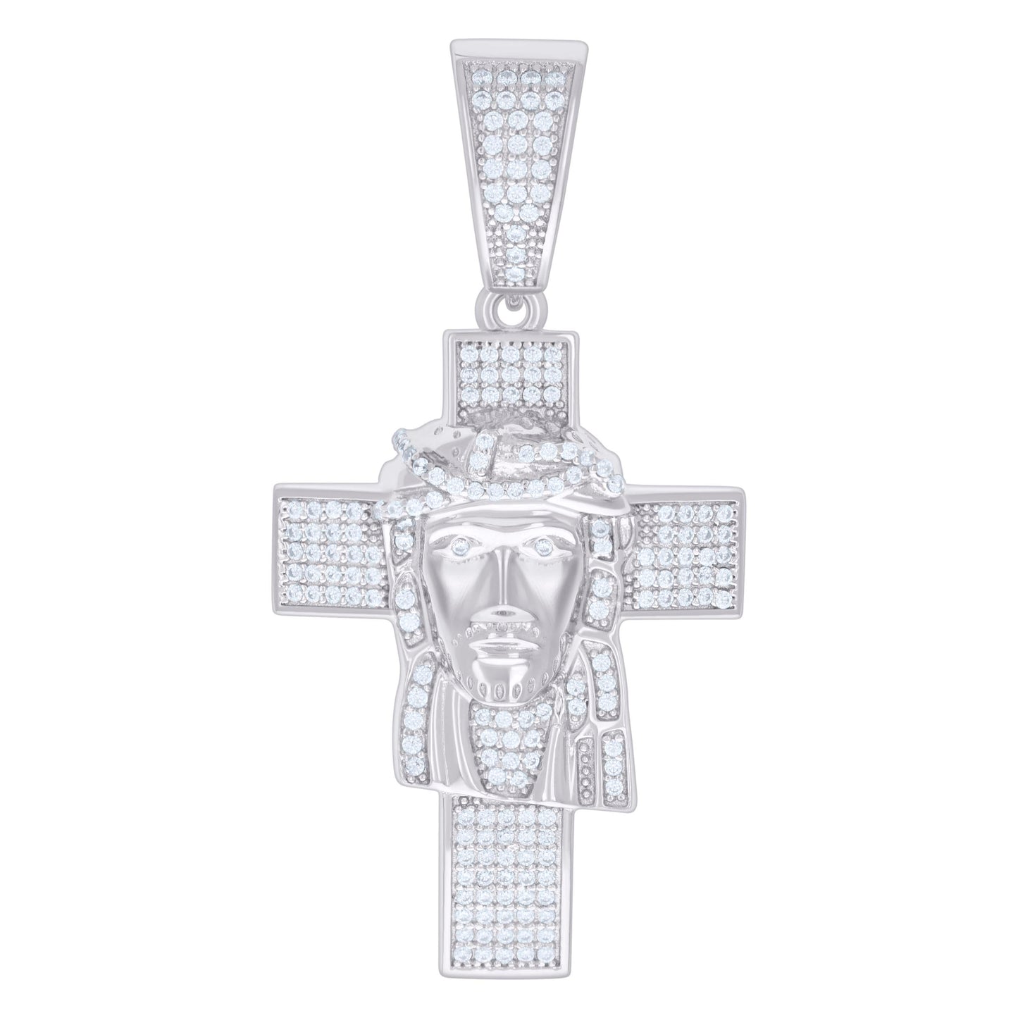 Sterling Silver Mens 1.06ct Moissanite Jesus Cross Religious Charm Pendant