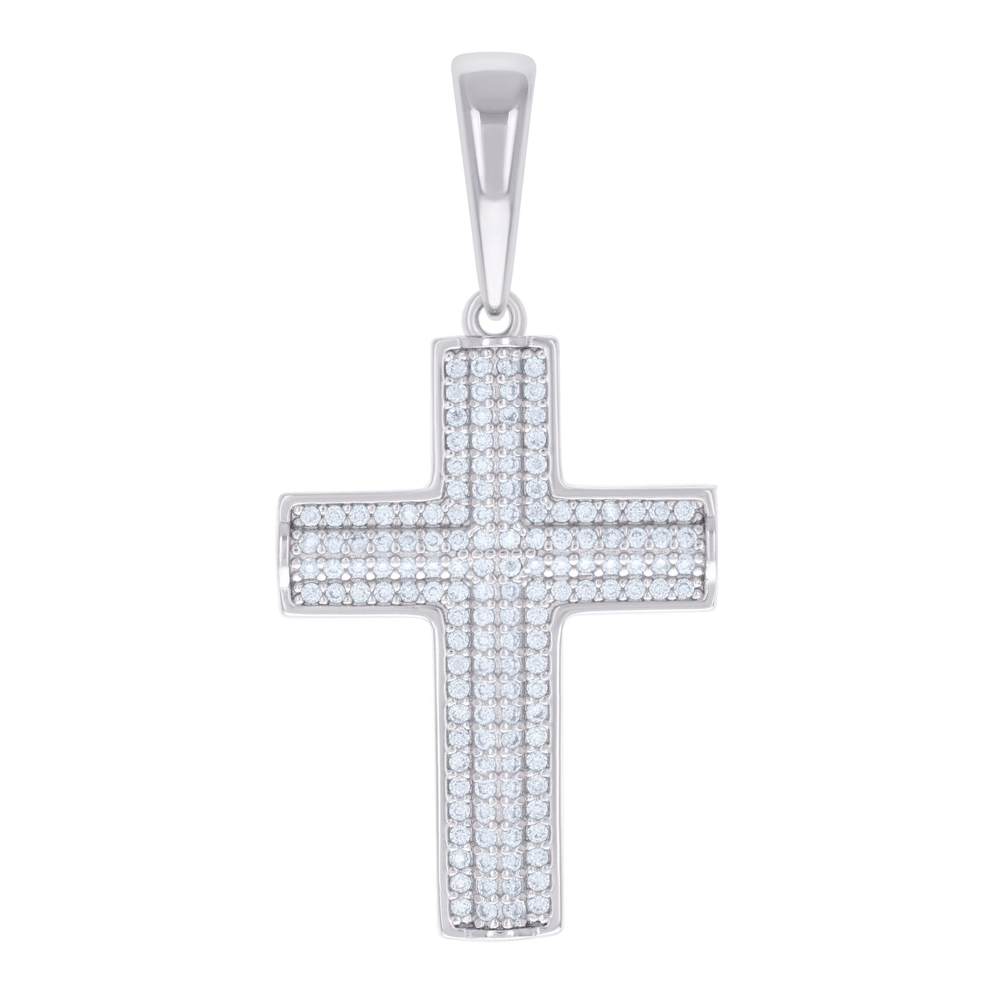 Sterling Silver Mens 0.74ct Moissanite Cross Religious Charm Pendant