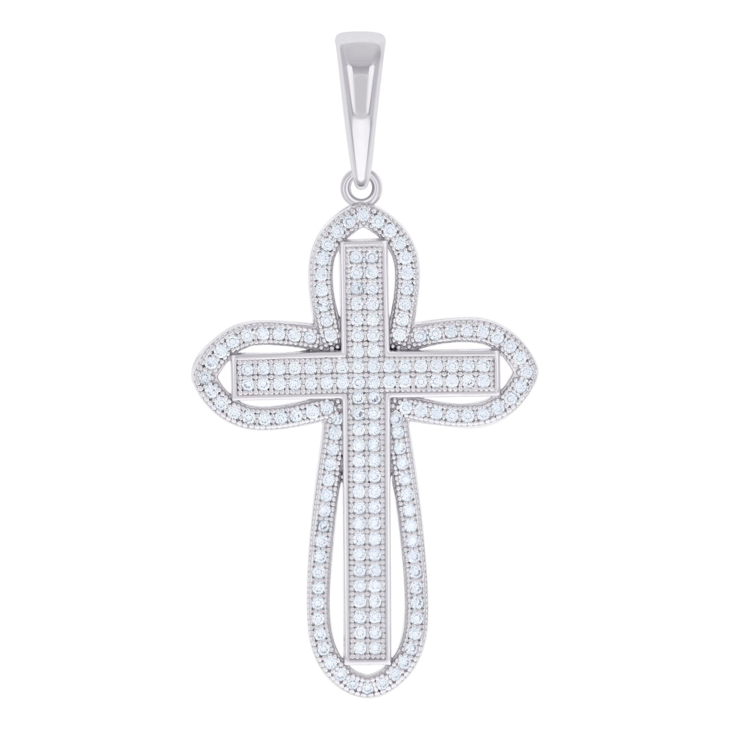 Sterling Silver Mens 1.09ct Moissanite Cross Religious Charm Pendant