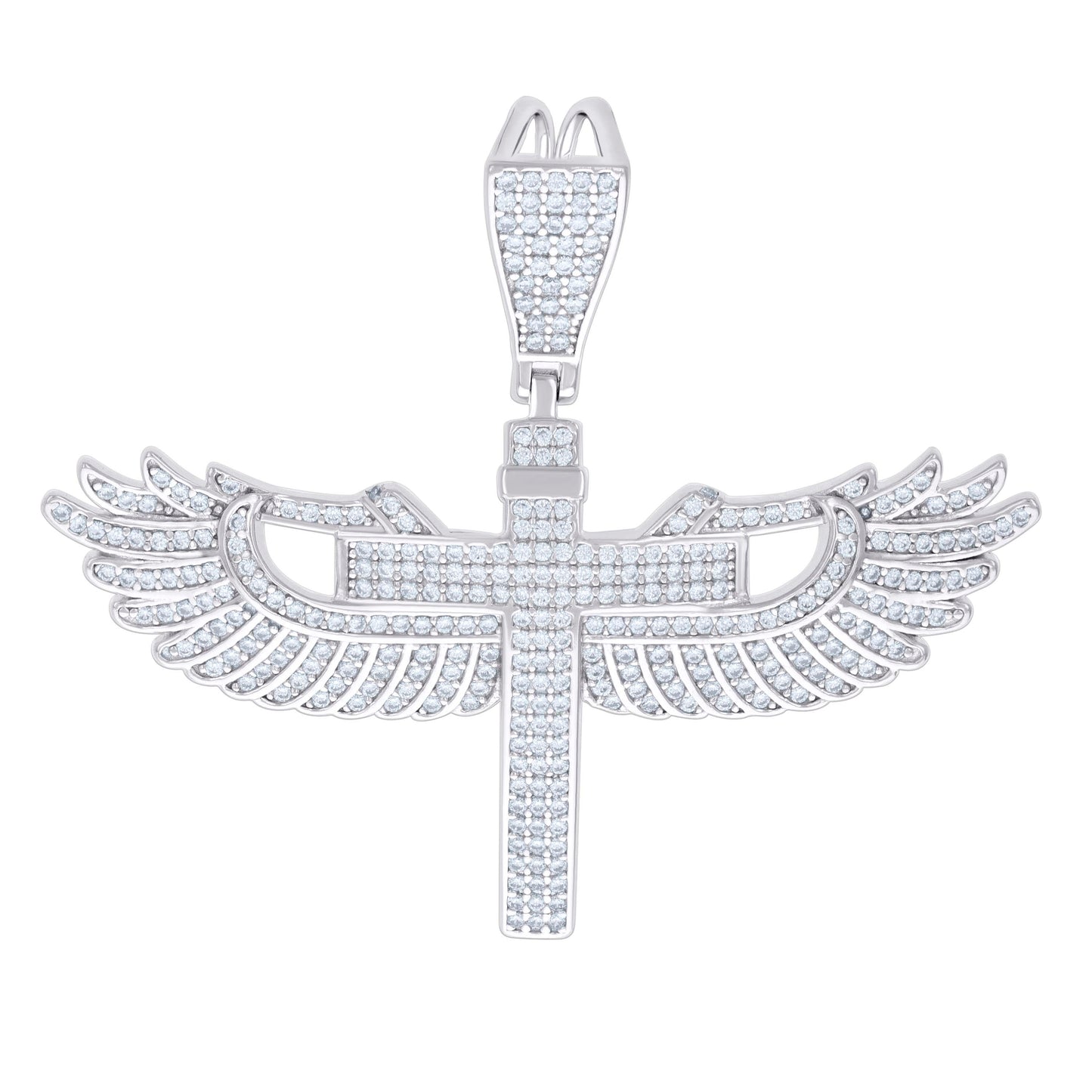 Sterling Silver Mens 1.74ct Moissanite Flying Cross Religious Charm Pendant