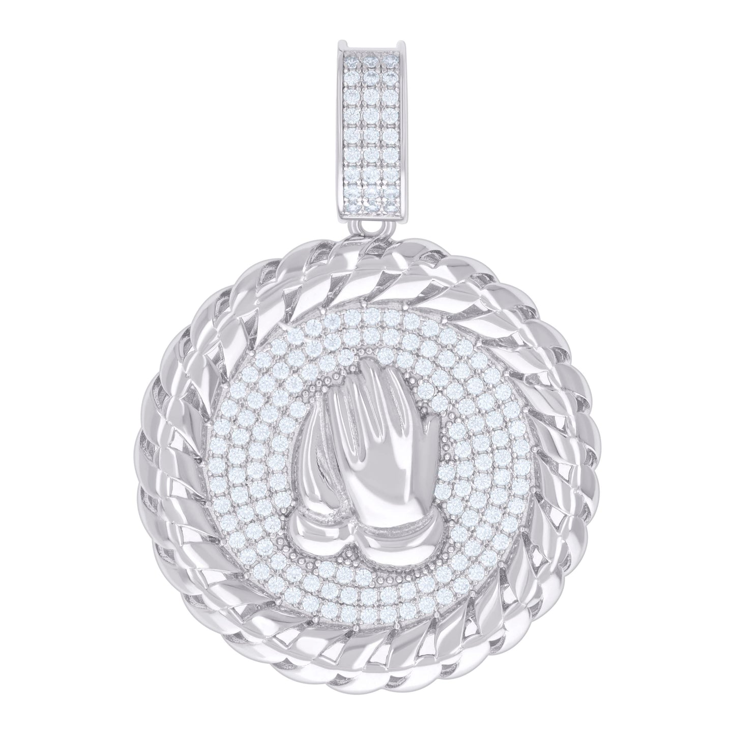 Sterling Silver Mens 1.57ct Moissanite Praying Hands Symbol Religious Charm Pendant