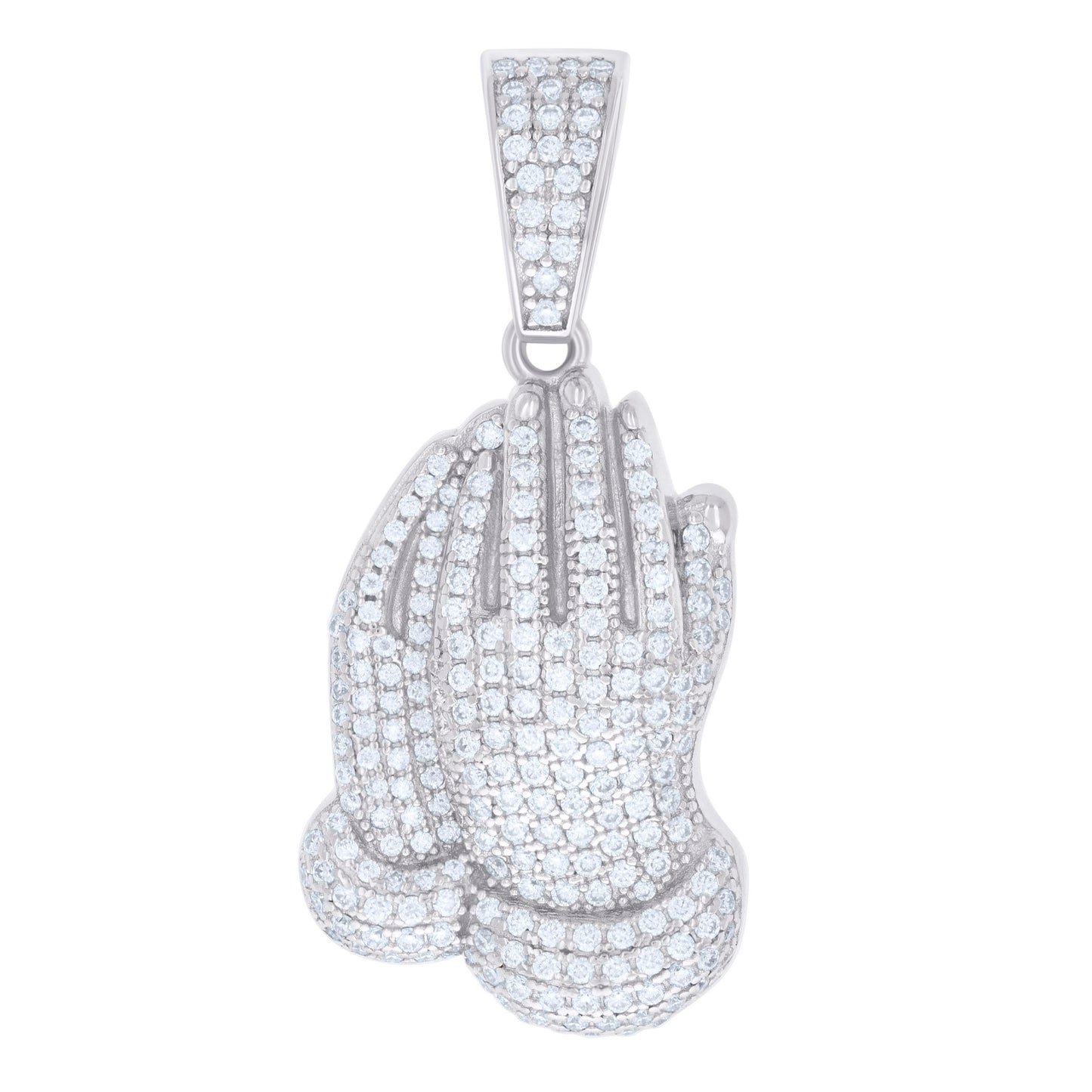 Sterling Silver Mens 1.33ct Moissanite Praying Hands Symbol Religious Charm Pendant