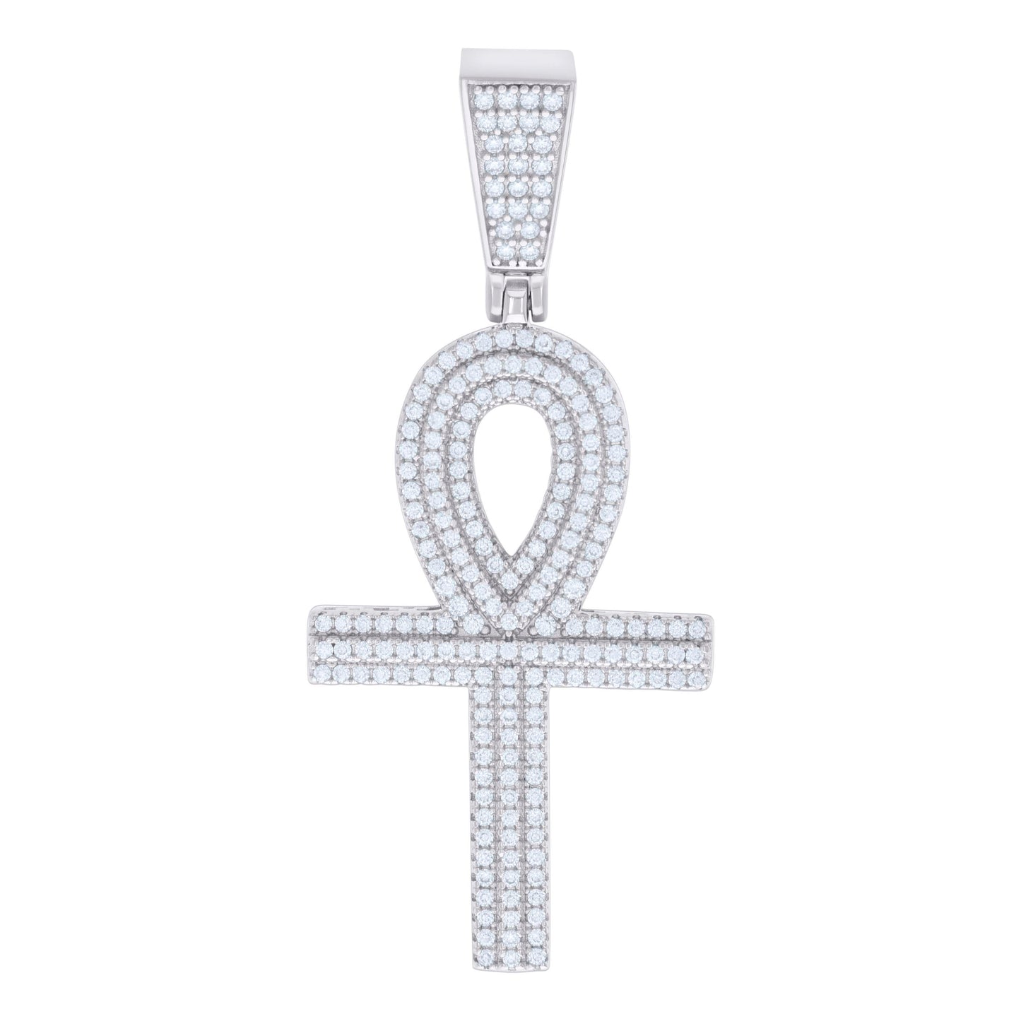 Sterling Silver Mens 1.15ct Moissanite Egyptian Ankh Cross Religious Charm Pendant