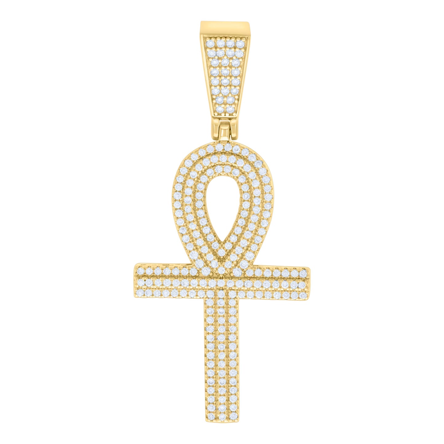 Sterling Silver Mens 1.15ct Moissanite Egyptian Ankh Cross Religious Charm Pendant