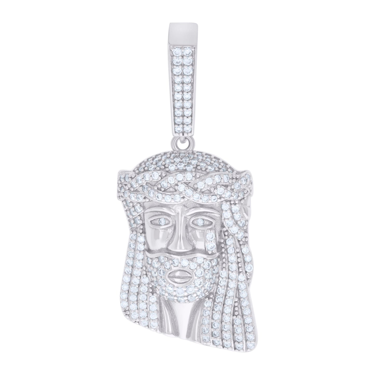 Sterling Silver Mens Moissanite Jesus Religious Charm Pendant