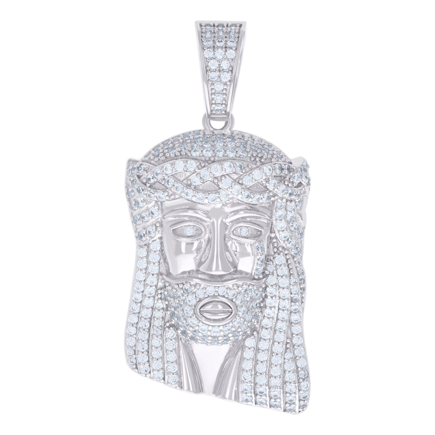 Sterling Silver Mens Moissanite Jesus Religious Charm Pendant