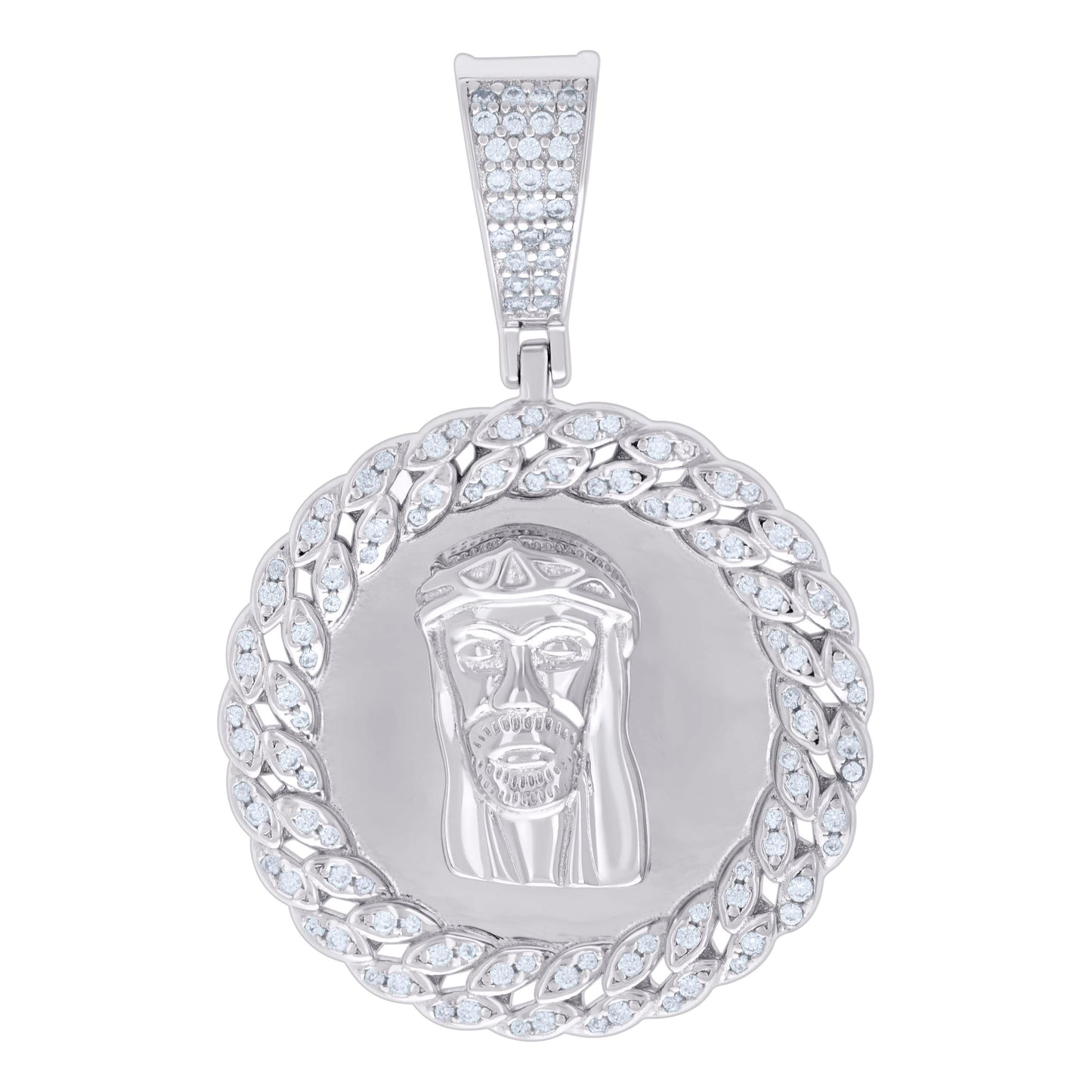 Sterling Silver Mens 0.69ct Moissanite Jesus Religious Charm Pendant