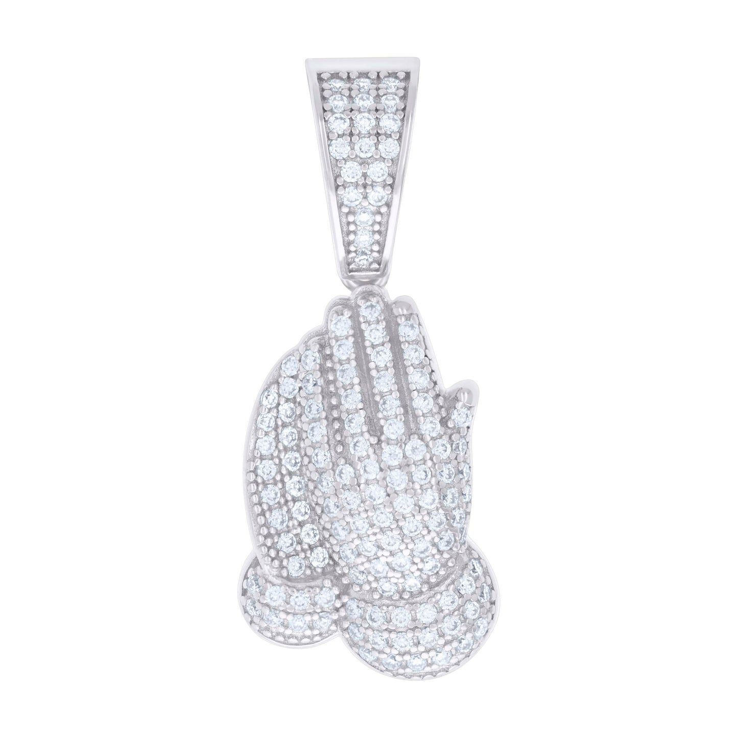 Sterling Silver Mens 0.81ct Moissanite Praying Hands Symbol Religious Charm Pendant