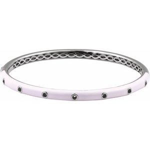 14K White Gold Round 1.9Mm  Pink Enamel Bangle Bracelet Mounting, Length: 7 In