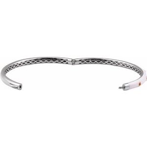 14K White Gold Round 1.9Mm  Pink Enamel Bangle Bracelet Mounting, Length: 7 In