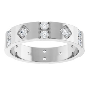 14K White Gold Set Round 2 Mm 5 Mm Si2-Si3, G-H Polished 1/2 Ctw Natural Diamond Mens Accented Band Size 10