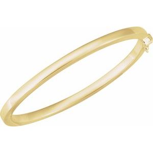 14K Yellow Gold 4 Mm 7 In Polished Square Tube Hinged Bangle Bracelet