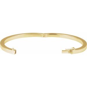 14K Yellow Gold 4 Mm 7 In Polished Square Tube Hinged Bangle Bracelet