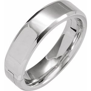 14K White Gold 6 Mm 2.25 Mm Polished Cliq Adjustable Beveled Edge Comfort-Fit Band Size 10