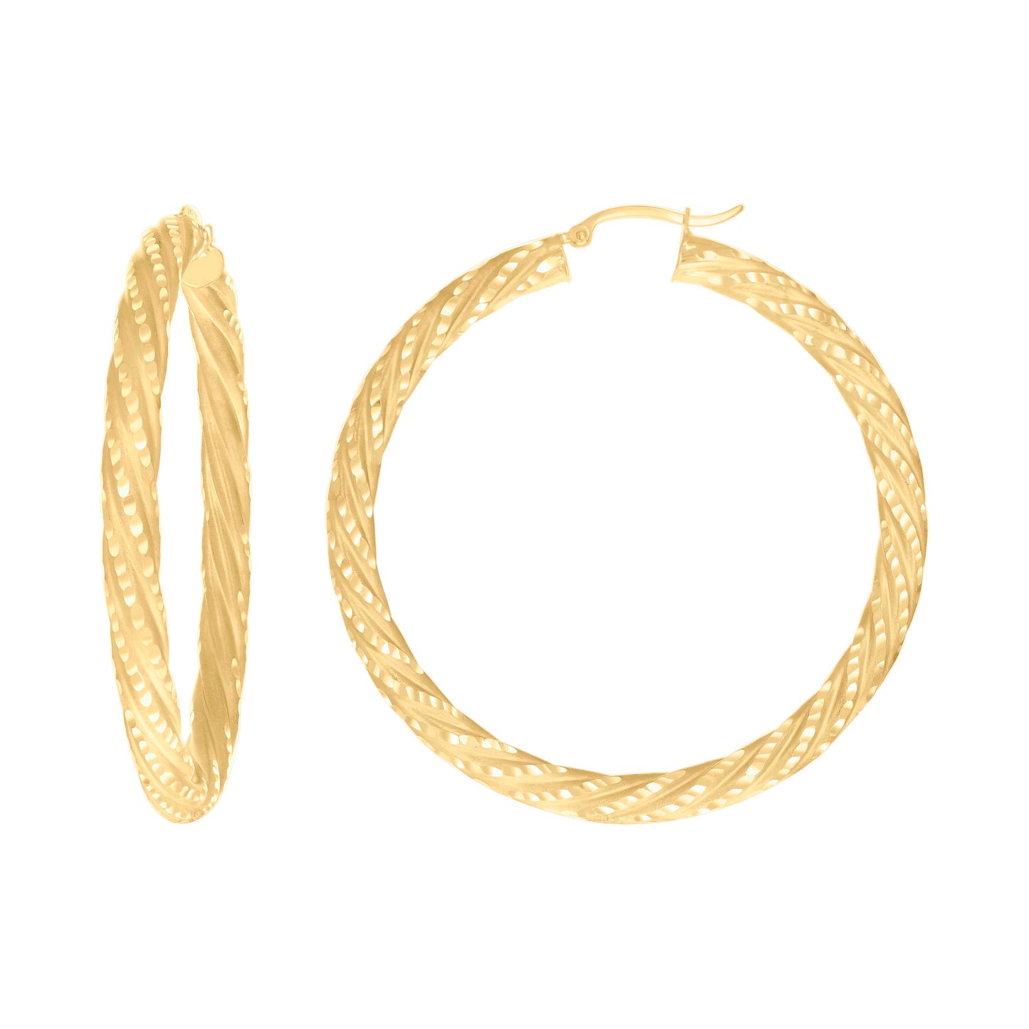 10K Yellow Gold Womens Diamond-cut Spotted Patterned Fancy Hoop Earrings