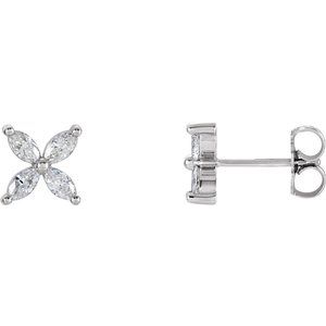 14K White Gold Marquise 4 X 2 Mm 1/2 Ctw Natural Diamond Cluster Earrings