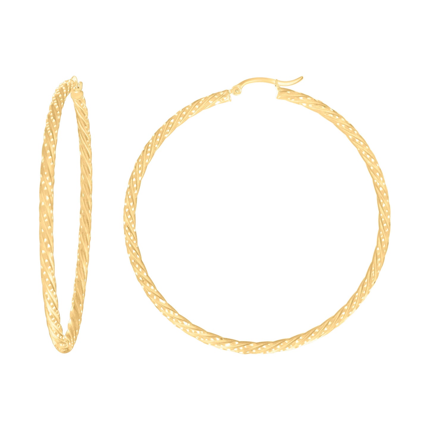 14K Yellow Gold Womens Diamond-cut Spotted Patterned Fancy Hoop Earrings