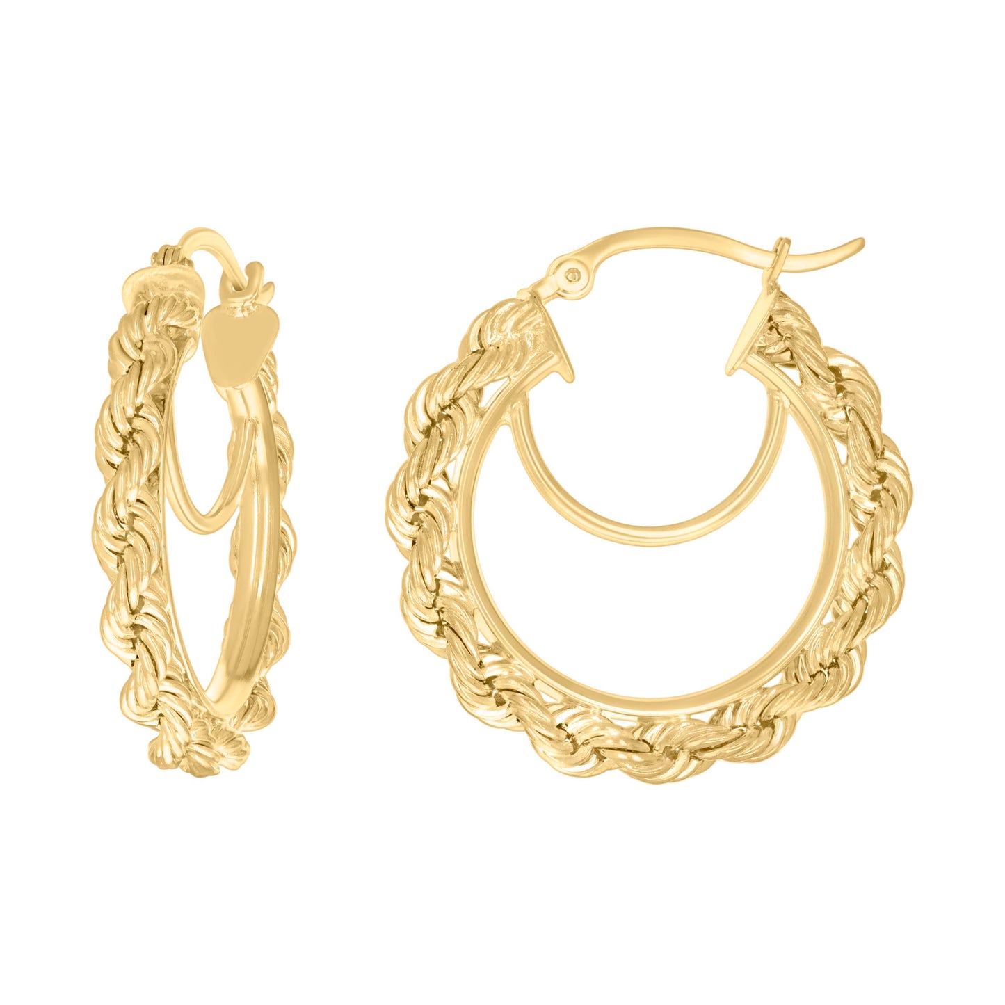 14K Yellow Gold Womens Twisted Rope Hoop Earrings