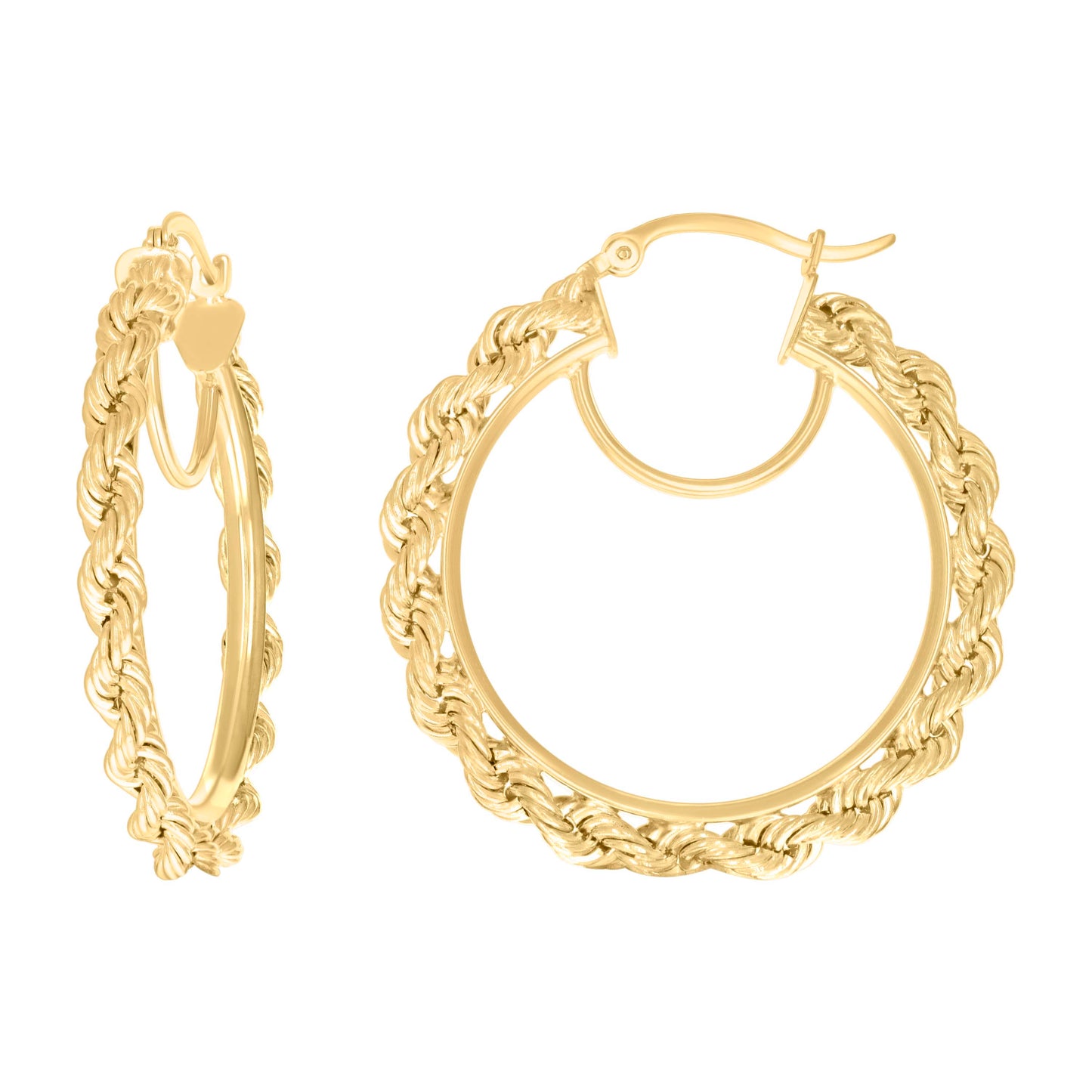 14K Yellow Gold Womens Twisted Rope Hoop Earrings