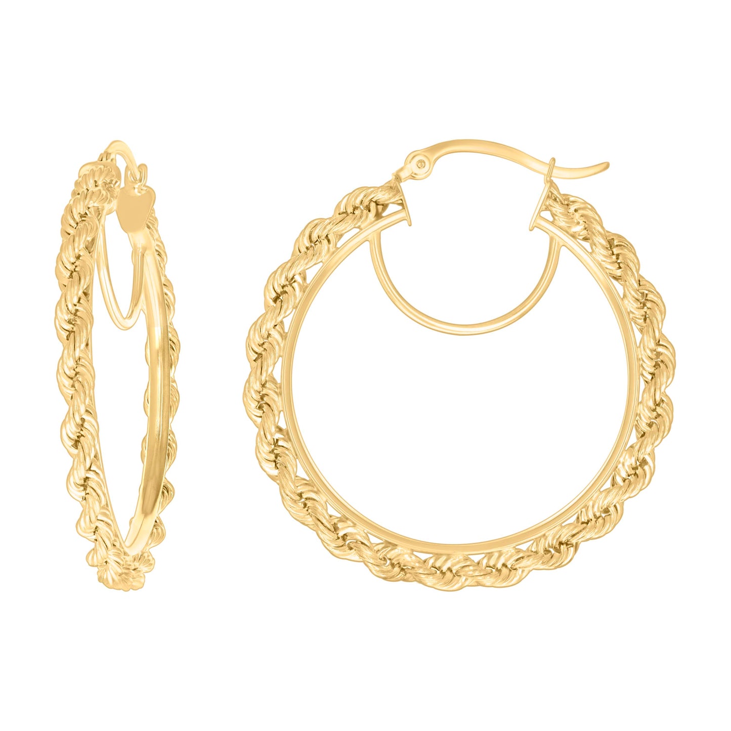 14K Yellow Gold Womens Twisted Rope Hoop Earrings