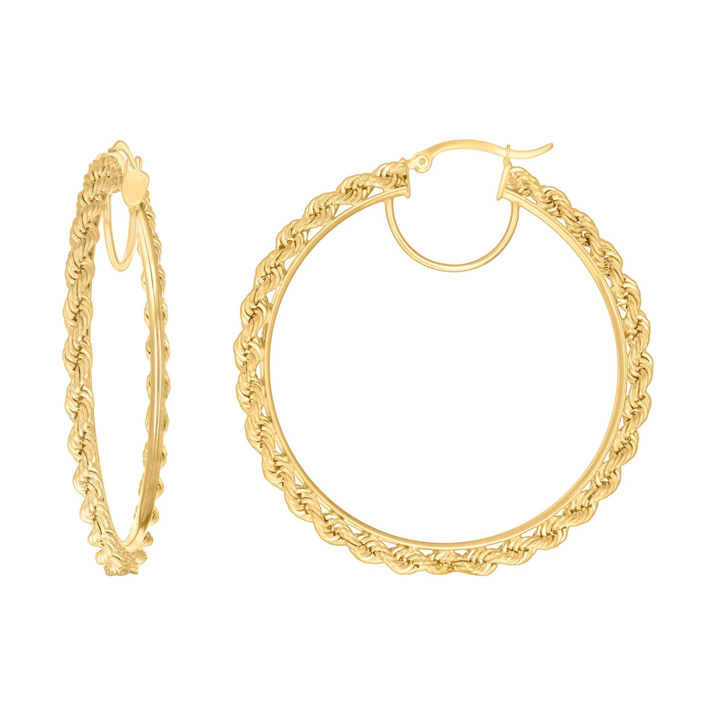 14K Yellow Gold Womens Twisted Rope Hoop Earrings