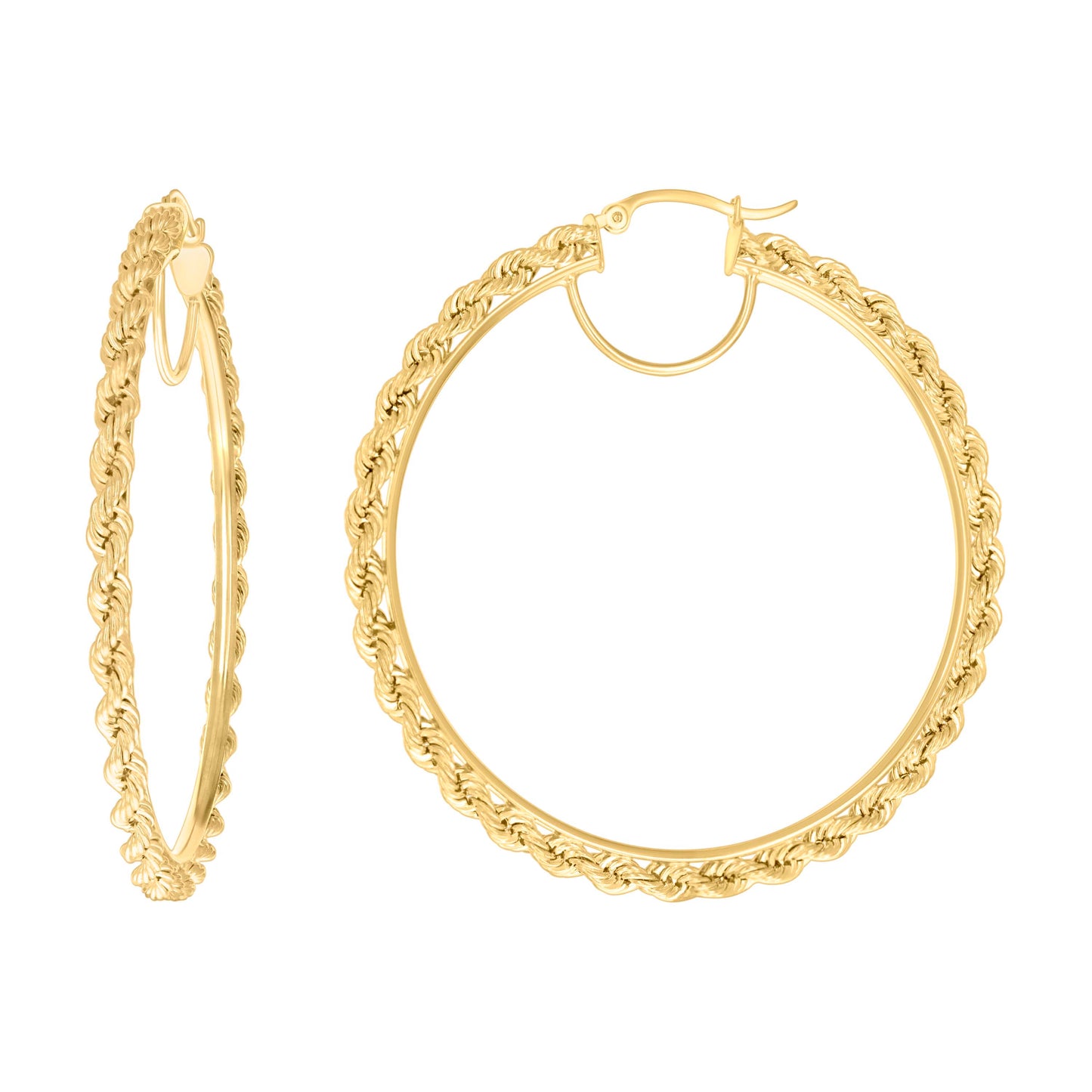14K Yellow Gold Womens Twisted Rope Hoop Earrings