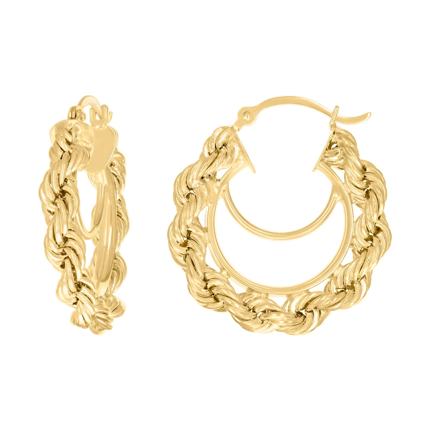 14K Yellow Gold Womens Twisted Rope Hoop Earrings