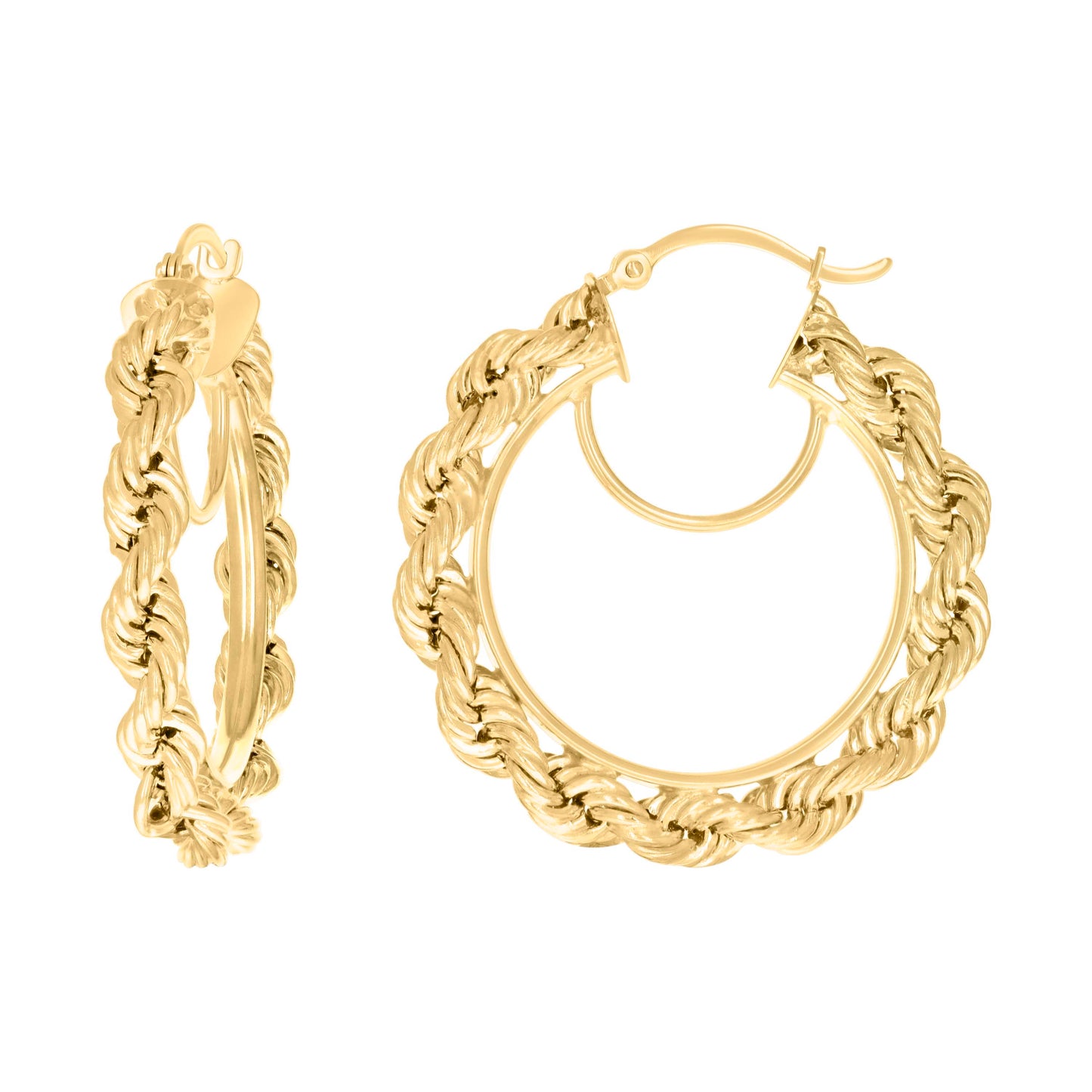 14K Yellow Gold Womens Twisted Rope Hoop Earrings